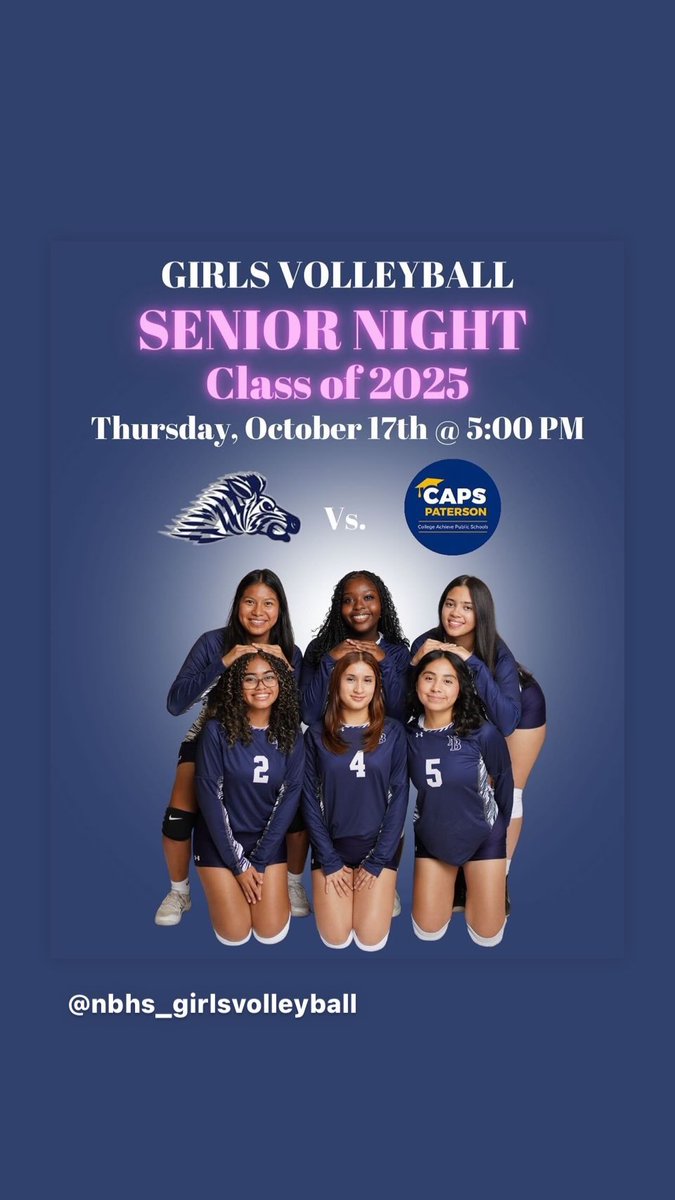 NBZebraSports's tweet photo. 🏐🦓 Come out later to support the Class of 2025 girls volleyball team! We will be honoring our seniors and their dedication to our program. Our ceremony will begin at 5:00 with the game to follow. See you there!
-
#NBPSClassOf2025 #SeniorNight #StripesEarned #ALLIN4NB https://t.co/nVwdMz4pDq
