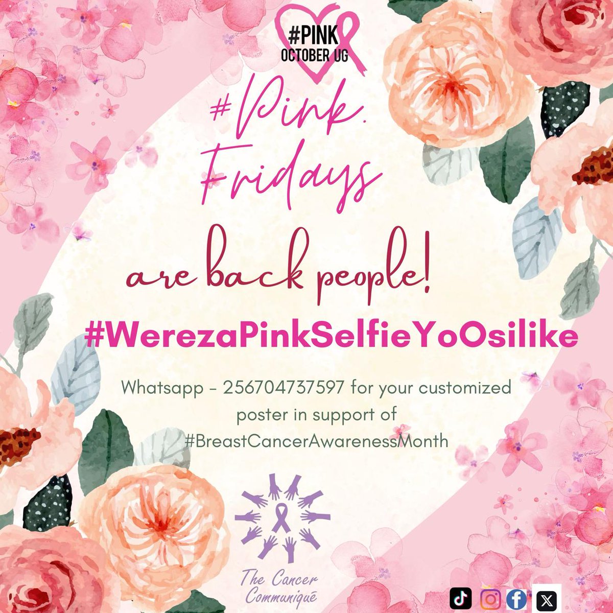 TheCancerComm's tweet photo. Poster says it all!

#WerezaPinkSelfieYoOsilike 
#PinkOctoberUG 
#BreastCancerAwarenessSavesLives 
#PinkFriday 
#SpreadTheWord 

#TheCancerCommunique 
#ccare https://t.co/B8VK2sianf