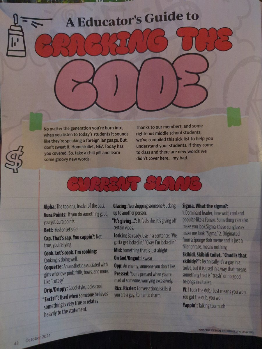 StioSignorina's tweet photo. The NEA magazine has slang in it 😂 https://t.co/mxhlbIreAC