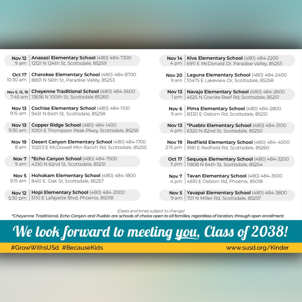 SUSD’s Kindergarten Roundups are happening now and coming soon! 🏫✨ Explore classrooms, meet teachers, and learn how our full-day program sets students up for success. #ChooseSUSD

Find all upcoming events at susd.org/kinder