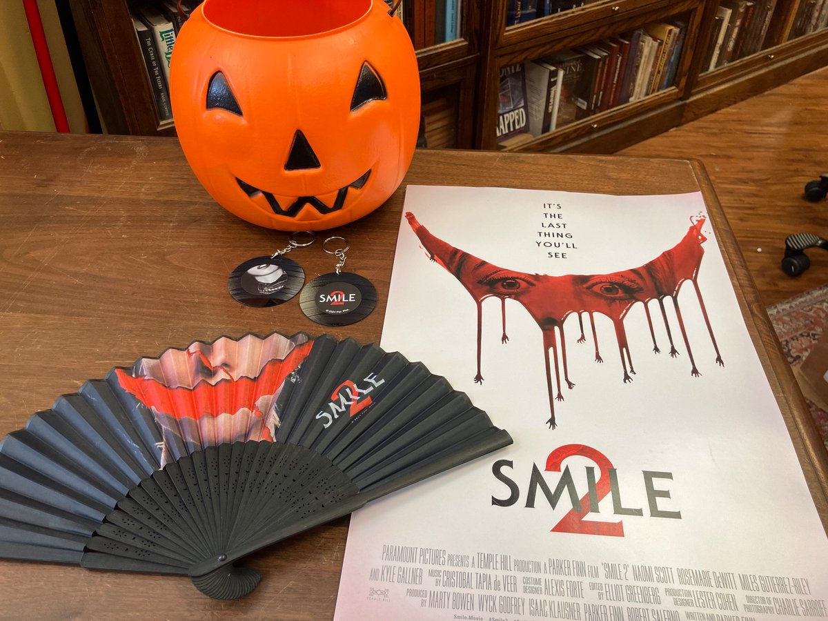 We have some cool posters, fans, and keychains from the forthcoming movie #Smile2 to give away in store! #SmileMovie
