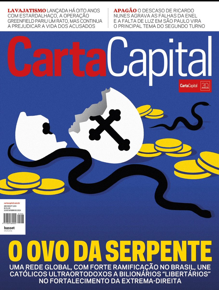abarrocal's tweet photo. Pronta nova @cartacapital. Na capa, a mistura de fé e grana numa rede de think tanks que alimenta a extrema-direita no mundo. Dentro, o avanço do “Partido Militar” nas eleições municipais. Temas do Fechamento às 17h (5 da tarde) junto com o apagão em SP https://t.co/tRSYvoCjDj https://t.co/gjUXLR3AWm