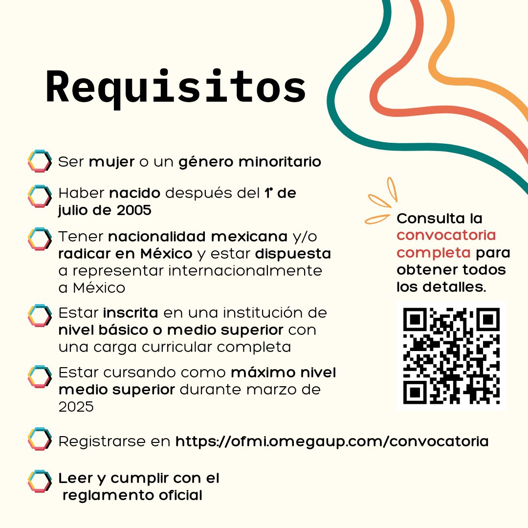 ofmi_omegaup's tweet photo. 🚨🚨No te quedes fueraaaaa 🚨🚨
Consulta la convocatoria completa para más detalles en ➡️https://t.co/hi5Dycngn0⬅️
#empoweringwomen #womensupportingwomen #womeninstem #girlsinstem #girlsengineers #womenintech #womenincoding #womenwhocode #girlswhocode #womeninstem https://t.co/J6jt0otoSY