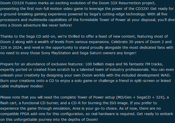 vluchitz's tweet photo. #DOOM CD32X Fusion v1.0 has just been released! The first ever non-FMV release for duo of add-ons for the #Sega Genesis!

New ports of Doom 1 &amp; 2, a selection of maps from TNT and more: over 100 maps and 96 FM tracks.

https://t.co/TM8GqrcujV https://t.co/n3HchanaHH