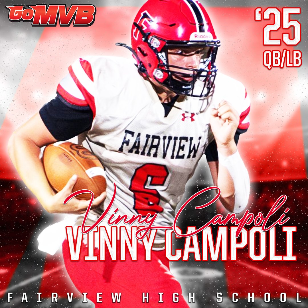 🚨Player Spotlight🚨⁠
VINNY CAMPOLI
'25 QB/LB
Fairview HS, PA
More Info: GoMVB.com/vincentcampoli
Follow: <a href="/campoli_vincent/">Vincent Campoli</a>
⁠
#gomvb #hsfootball #studentathlete #collegerecruit #collegerecruiting #athlete