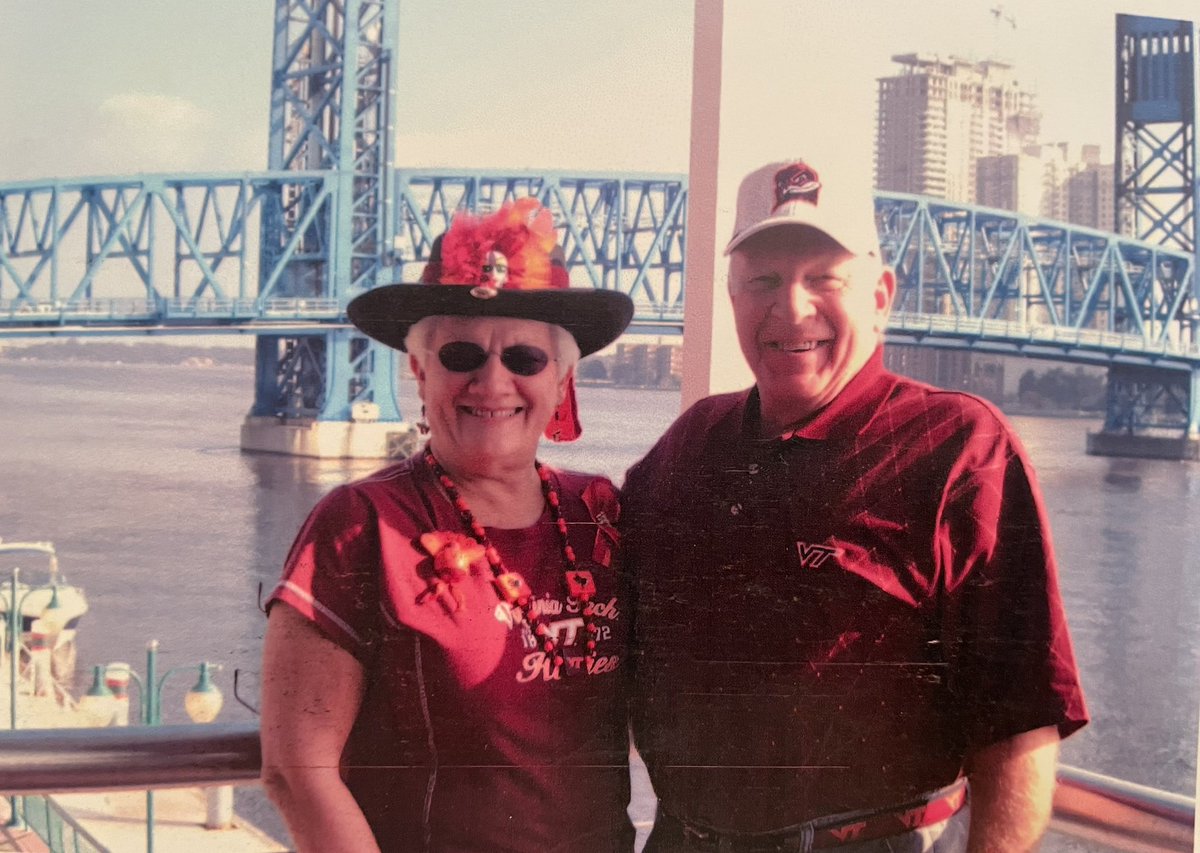 mikerose00's tweet photo. Tonight @hokiesports @HokiesFB play the first ever Thursday night game without these two. But they’ll have the best seats in the house and, like all other Thursday VT games, as of this AM will be back together. @AndyRoseVT and I will try and hold it down Mom &amp; Dad #Hokies https://t.co/OE8Rc5XK9A