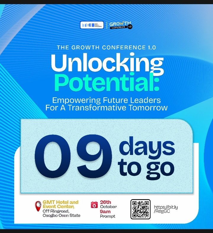 EbenInitiative's tweet photo. 9 Days to go.🎉🎉
Unleash your Inner Leader!
Join us to unlock your potential and discover new heights!
Register for GC 1.0 ➡️ https://t.co/wD9xyi2BWE and get ready to be inspired!
See you there.🤭🤭
#TEI
#GrowthConference
#GC 1.0
#UnlockingPotential https://t.co/PUmYvbXtL8
