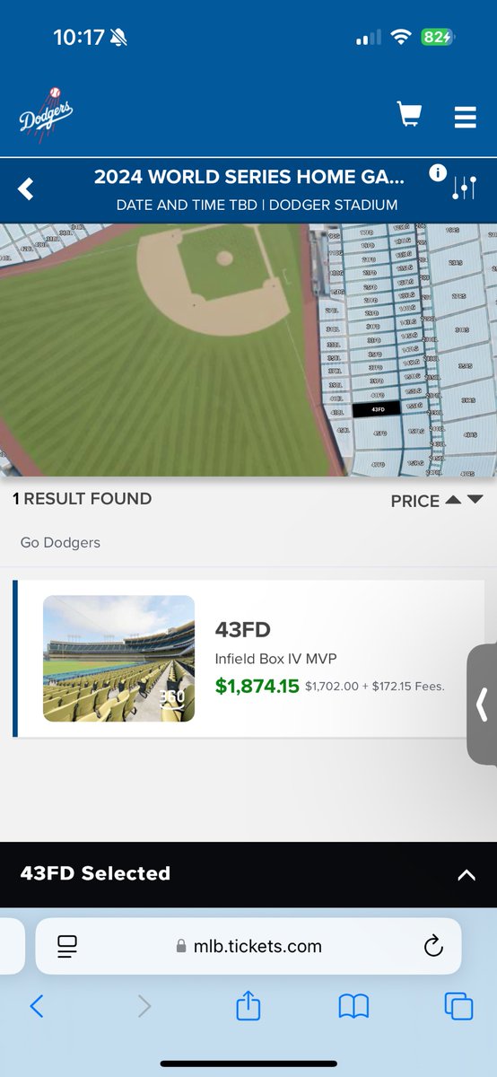 tourdeje's tweet photo. Talk about a barrier to entry for real @Dodgers fans to watch the game! This was for one ticket, cheapest I saw was top row of the stadium above first for $1007.   @MLB that’s a real slap in the face to local dodger fans trying to see a WS game. https://t.co/J99ZMBDjGh