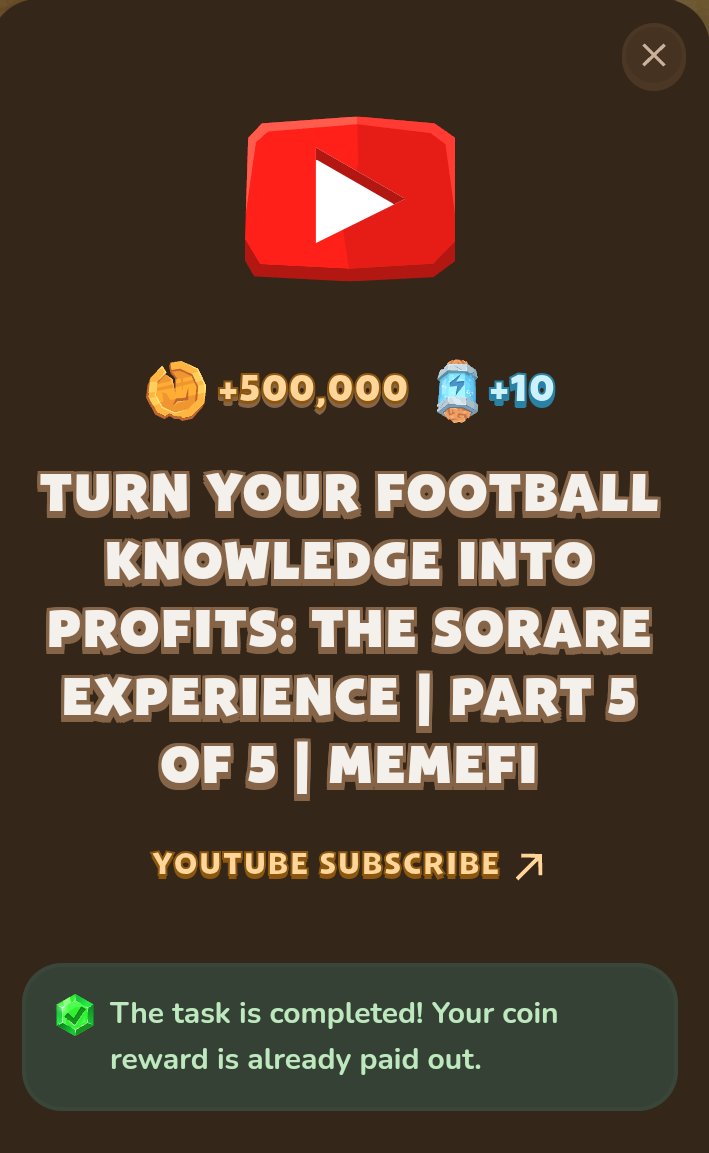 SmCrypto_bro's tweet photo. Memefi Codes | Memefi Youtube video Codes |
Turn Your Football Knowledge into Profits: The Sorare Experience | Part 5 of 5 | MemeFi
Code: 72941
#Memefi #memefitasks #memefivideotasks #Memefisecretcode #Memeficode #Memefidailycombo https://t.co/APYVx73PqG