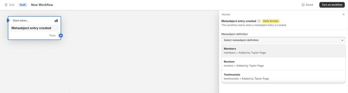 You can now trigger a Flow when a metaobject entry is created!

This seems super useful. Particularly with how we're creating metaobjects for everything now...
changelog.shopify.com/posts/flow-tri…