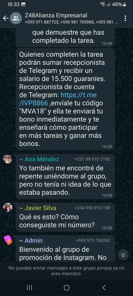 DimasAlmada's tweet photo. Donde podemos denunciar a estos personajes te agregan a grupos y mandan link para entrar sospechos, son números extranjeros y locales. @personalpy @policia_py @minteriorpy https://t.co/NZH0o8NG6O
