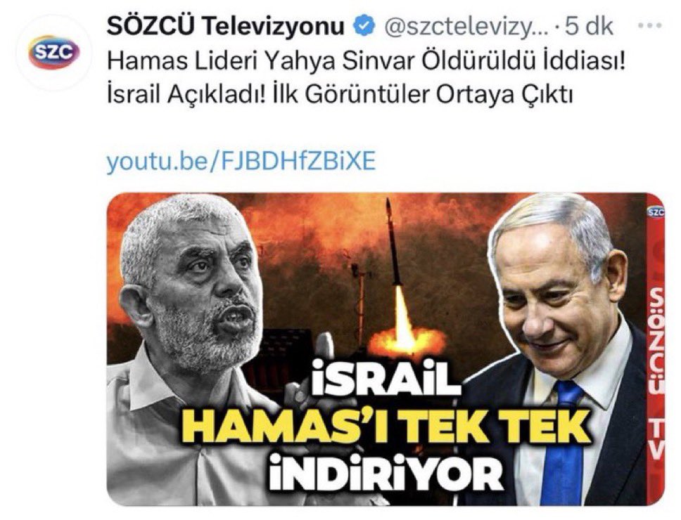 Kemalisttiler, Apo'cu oldular
Kemalisttiler, FETÖ'cu oldular...
Şimdi de israil'ci oldular.

Yahya Sinvar
Vural çelik
Hakan Fidan
Gazze
#HerkesAdaletBekliyor