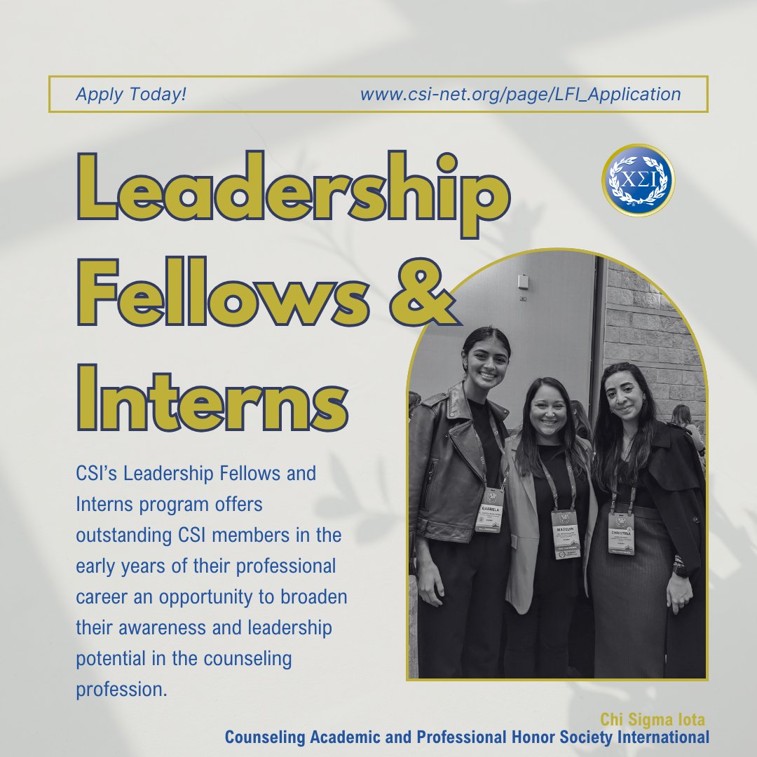 Know a counseling student or professional in the early years of their counseling career that exhibits leadership potential? Tell them about our Leadership Fellows and Interns program!

csi-net.org/page/Awards_In…

Applications are due by December 1st!