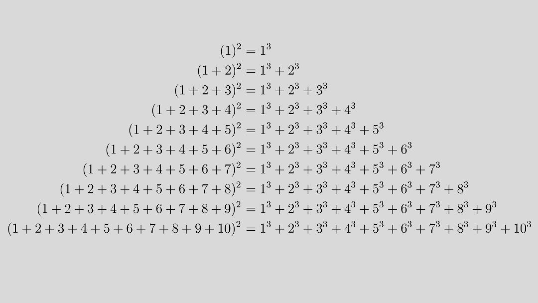 The square of the sum of the first n natural numbers equals the sum of their cubes. ✍️