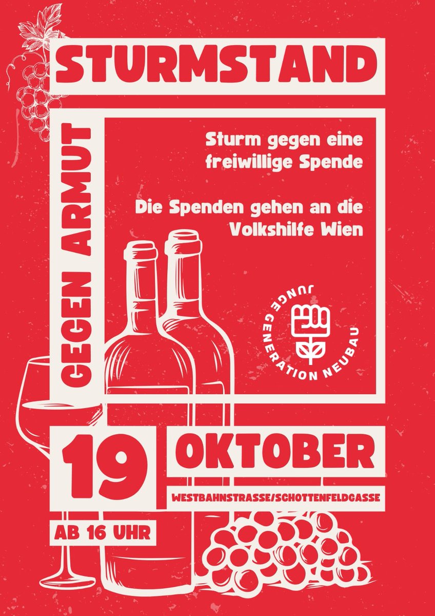 Weiter geht's!
Neue Action - Sturm trinken für einen guten Zweck!
Wir in Neubau - wir sind solidarisch 🥰