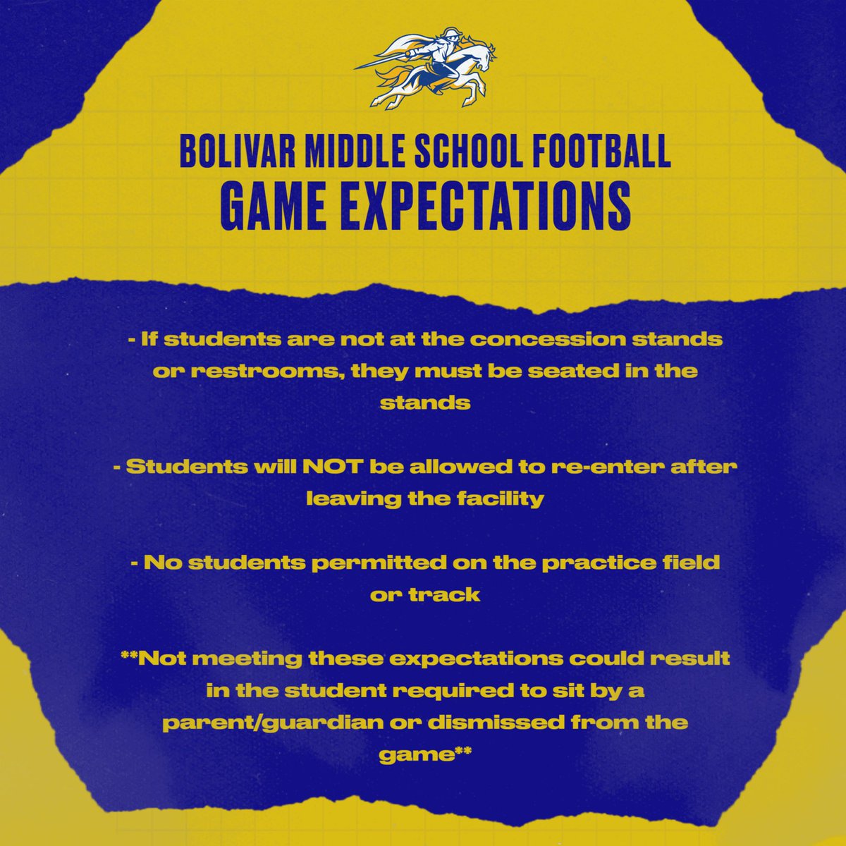 Some important expectation reminders for our home middle school football games tonight and next week! #OneLiberator