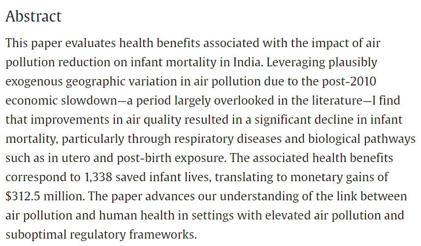 Just accepted: "Health Benefits of Air Pollution Reduction: Evidence From Economic Slowdown in India", by Kyrychenko. Link: doi.org/10.1016/j.ehb.…