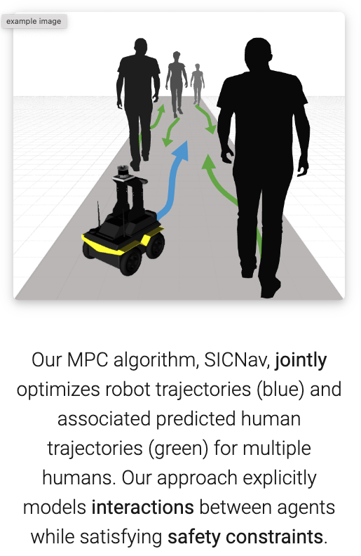 learnsyslab's tweet image. How can a robot navigate a crowd while jointly predicting human motion &amp;amp; planning robot motion, all while satisfying explicit safety constraints? 

Check out our latest work SICNav recently accepted to @ieeeTRO! 

preprint, videos, code: sepehr.fyi/projects/sicnav