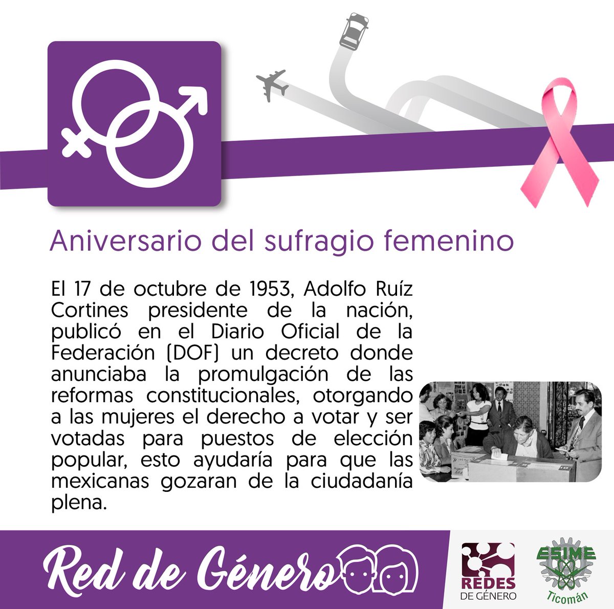 IPN_ESIMETIC's tweet photo. #17deoctubre #aniversariodelsufragiofemenino #ipn #esimeticoman #reddegenero https://t.co/dGSGyq7fSQ