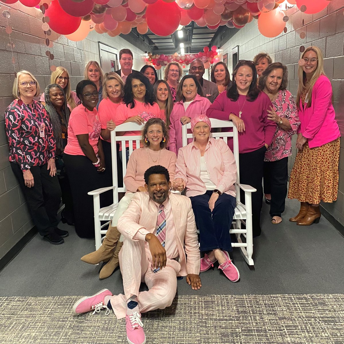 TeamDDTwo's tweet photo. Join the DDTwo Personnel staff as they wear pink every day in October to uplift team members Kim Caughell &amp; Denise Murray (sitting left to right) and all who battle against breast cancer! We are stronger together. #TeamDorchester #DD2Strong #BreastCancerAwareness https://t.co/iA3aQ6vgjc