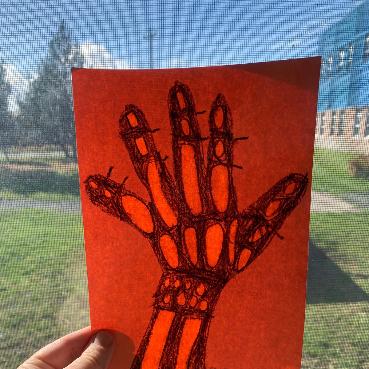 These x-ray hands turned out well with instructions from <a href="/MysterySci/">Mystery Science</a> 

We loved learning about our hand bones! These were made with crayons and oil! Learners enjoyed painting the oil with q-tips 😊
Look how it glows in the sun ☀️ 

@ElizabethParkEl