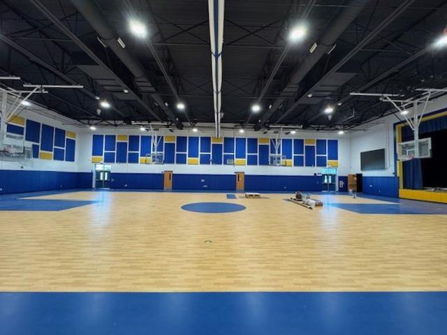 Part 2 of one of my favorite fully custom cut and paint acoustical projects finished up this week. Check out those Blueblood and Yellow Bee custom colors popping in the John Adams School Gymnasium in New Jersey.
