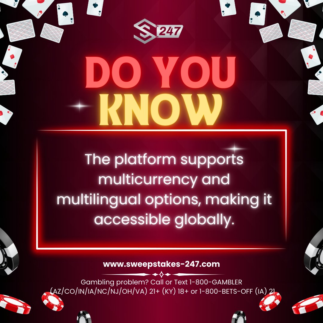 SweepStakes_247's tweet image. Learn More: sweepstakes-247.com
&quot;The platform offers multicurrency and multilingual support, ensuring global accessibility for all players.&quot;
#GlobalGaming #MulticurrencySupport #MultilingualGaming #sweepstakesgamesonline #sweepstakesgames