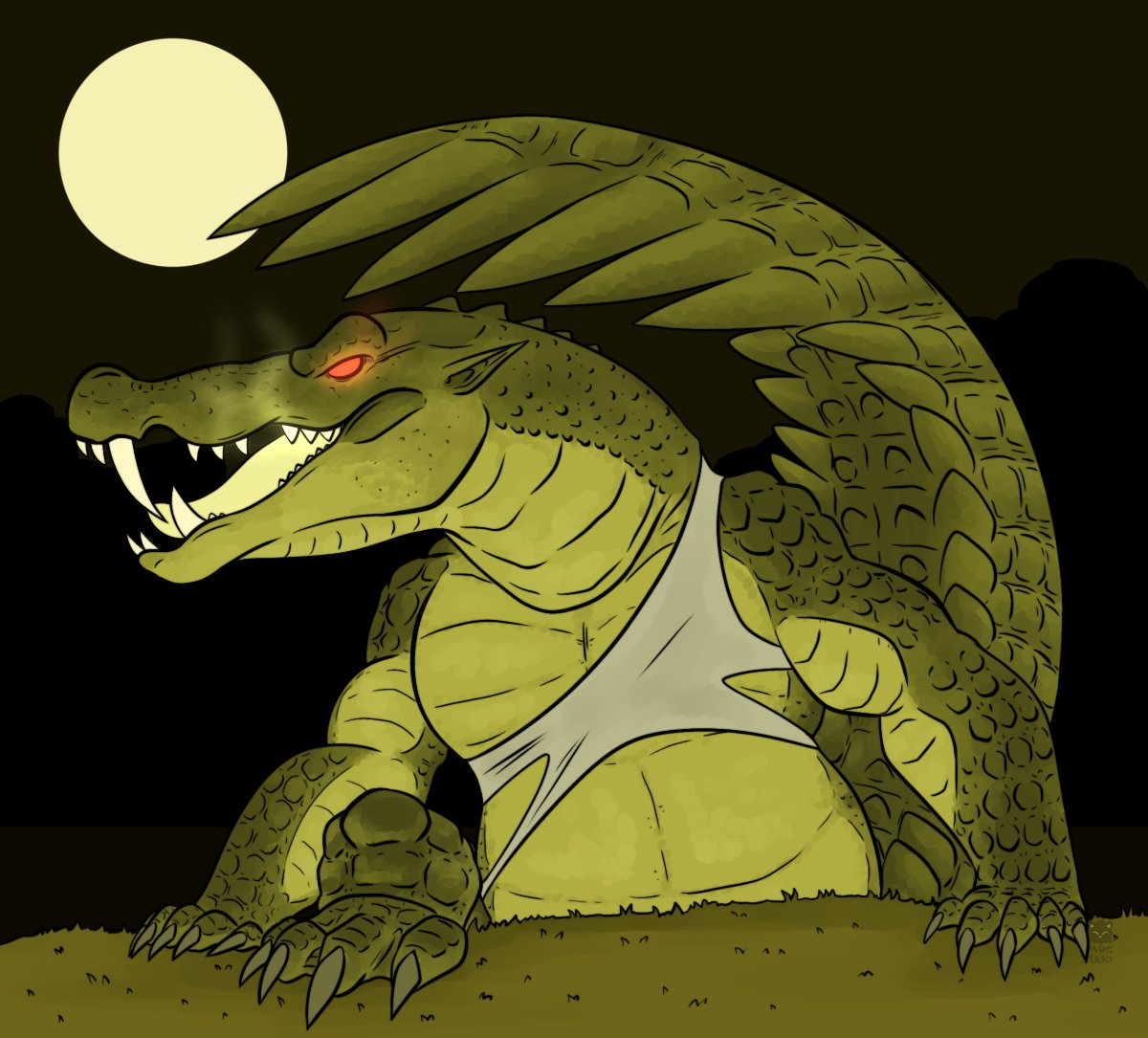 #Weretober2024 prompt is Crocodilian!

Could one survive a bite from a were-croc to become one? Apparently this one did, unless he's the origin of such a curse...