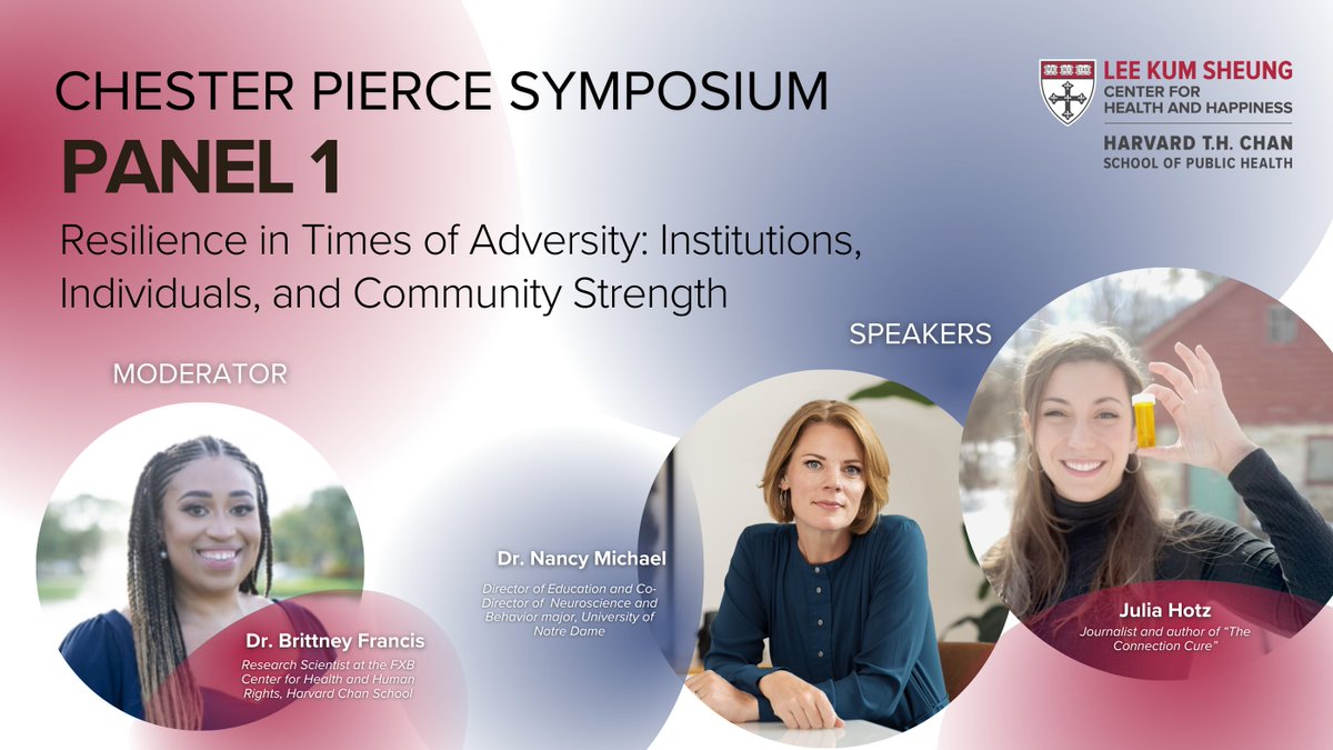 We are excited to announce the moderator &amp; speakers for Panel 1 of the Chester Pierce Symposium: Resilience in Times of Adversity! Learn more and RSVP here: hsph.harvard.edu/health-happine…… #HealthEquity #CommunityResilience #TraumaInformed #Leadership #Wellbeing
