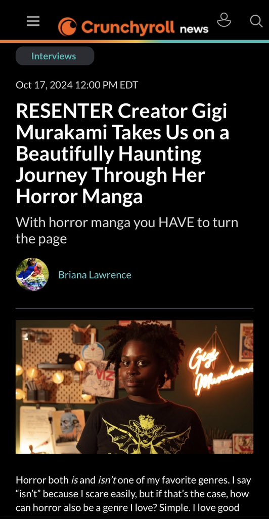 <a href="/Crunchyroll/">Crunchyroll</a> interviewed me on my RESENTER oneshot, published by <a href="/VIZMedia/">VIZ Media</a>. Read it here 🖤🥹

crunchyroll.com/news/interview…