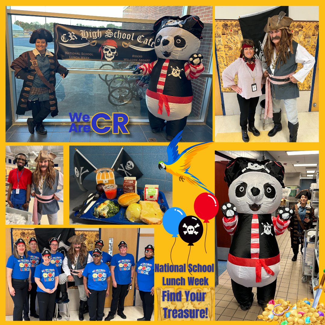CRFood4U's tweet photo. Everyone absolutely loved the pirates that joined in the celebration of National School Lunch Week! Dressed in fun pirate costumes, they brought an adventurous spirit to the festivities.  #NSLW24 https://t.co/dV349ooOnE