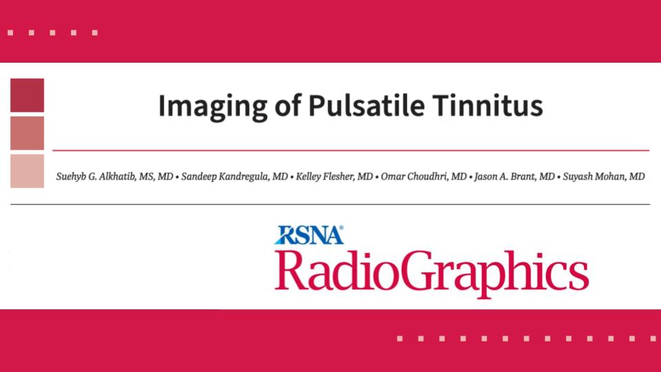 Jamie Clarke, MD, MS (@jamieclarkerad) on Twitter photo Pulsatile tinnitus can be tricky to pinpoint, but is a game-changing diagnosis for improving patients’ quality of life. Let’s see it on imaging!
#RGphx
Imaging of Pulsatile Tinnitus
bit.ly/3M7SyjI
<a href="/cookyscan1/">Cooky Menias</a> <a href="/RadG_Editor/">RadioGraphics_Editor</a> <a href="/RadioGraphics/">RadioGraphics</a>
<a href="/PennRadiology/">Penn Radiology</a> <a href="/PennNSG/">Penn Neurosurgery</a> <a href="/Penn_ENT/">Penn Otorhinolaryngology</a> Pulsatile tinnitus can be tricky to pinpoint, but is a game-changing diagnosis for improving patients’ quality of life. Let’s see it on imaging!
#RGphx
Imaging of Pulsatile Tinnitus
bit.ly/3M7SyjI
<a href="/cookyscan1/">Cooky Menias</a> <a href="/RadG_Editor/">RadioGraphics_Editor</a> <a href="/RadioGraphics/">RadioGraphics</a>
<a href="/PennRadiology/">Penn Radiology</a> <a href="/PennNSG/">Penn Neurosurgery</a> <a href="/Penn_ENT/">Penn Otorhinolaryngology</a>