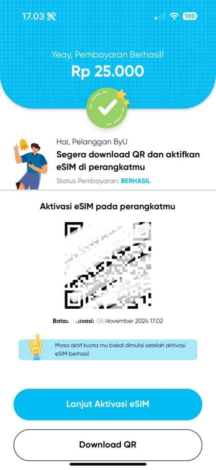 FathurR_93's tweet photo. @anaire_j @byu_id Udah ada, ini gw dah beli E-simnya by.U https://t.co/88romMPWeQ