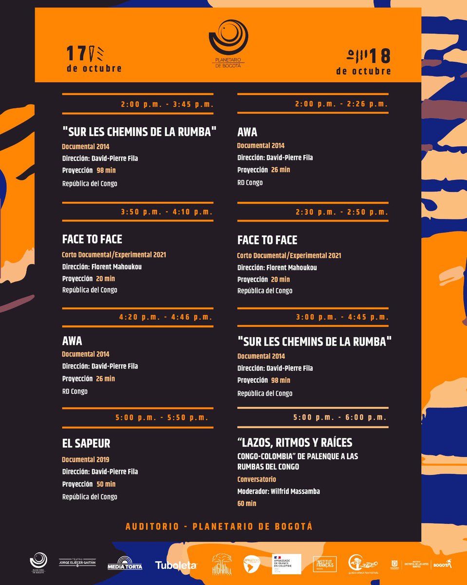 ftapieroj's tweet photo. Atentos !!! HOY inicia #africaenbogota @planetariobta @TeatroJEG @MediaTorta @fropicks @idartes https://t.co/b01YQjtTMb