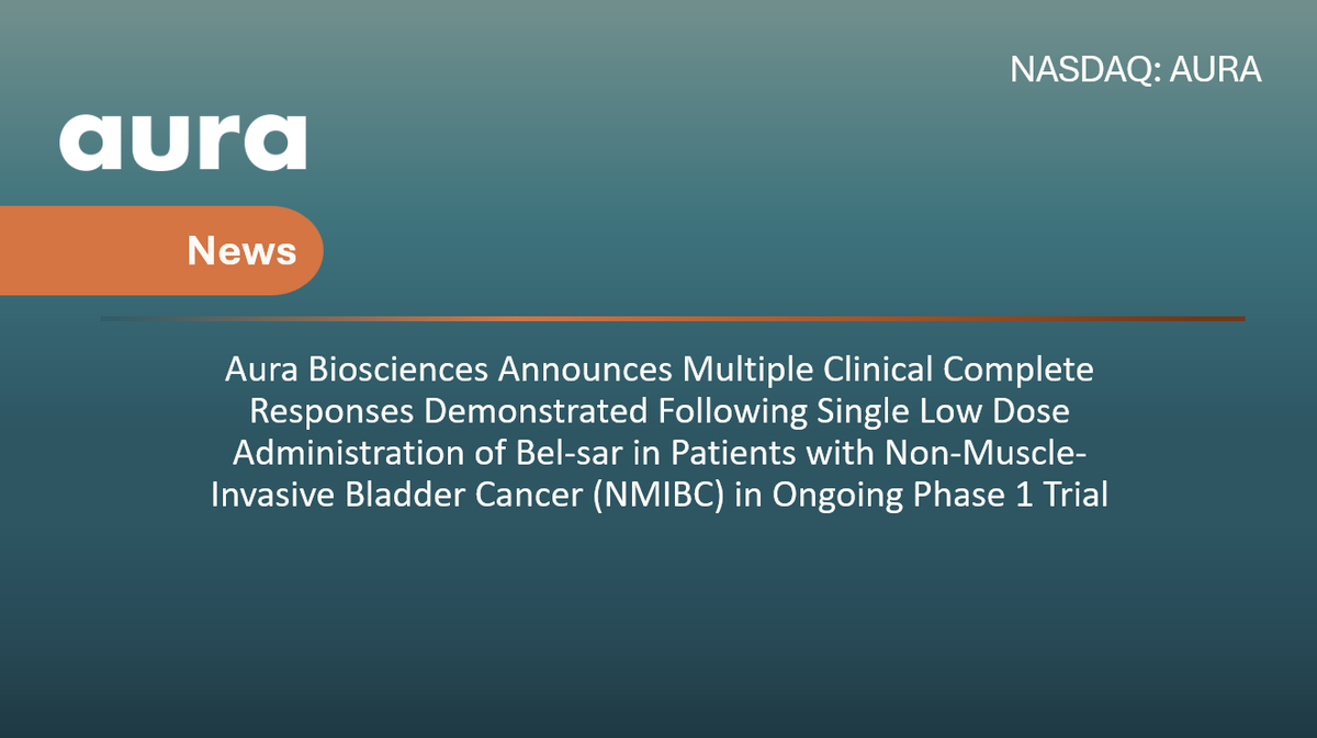 This afternoon, Aura announced positive early data from an ongoing Phase 1 clinical trial of bel-sar (AU-011) in patients with non-muscle-invasive bladder cancer. Read the full release here: bit.ly/4dZ9Efu