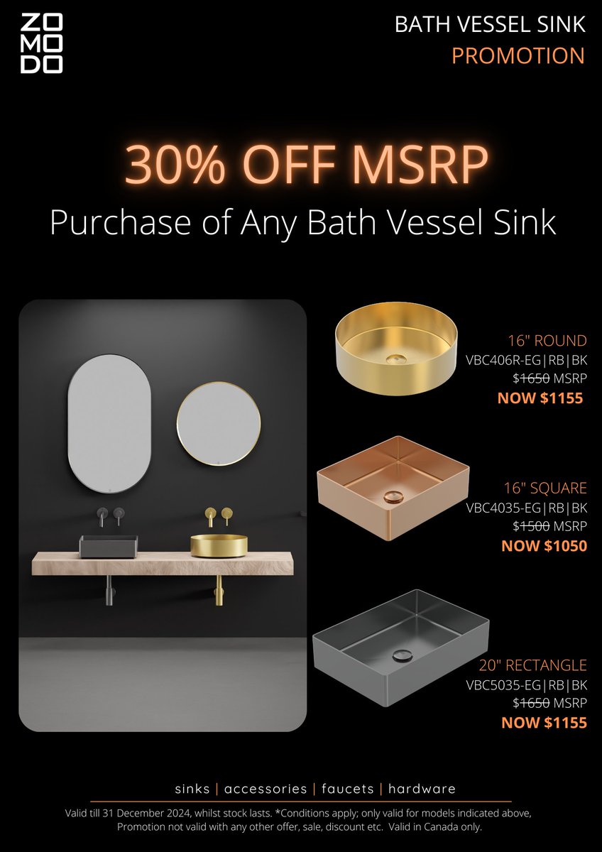 30% OFF Bath Vessel Sinks! 💥
Limited-time offer – valid until December 31, 2024! Visit Dynasty Bathrooms to explore more and take advantage of these incredible discounts before they’re gone!