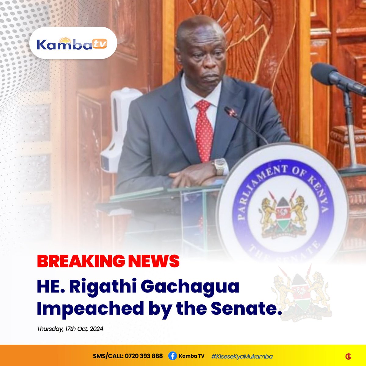 #Breaking news

#Senate Votes overwhelmingly to #impeach Deputy President Rigathi Gachagua

#gachaguaimpeached 
#kisesekyamukamba