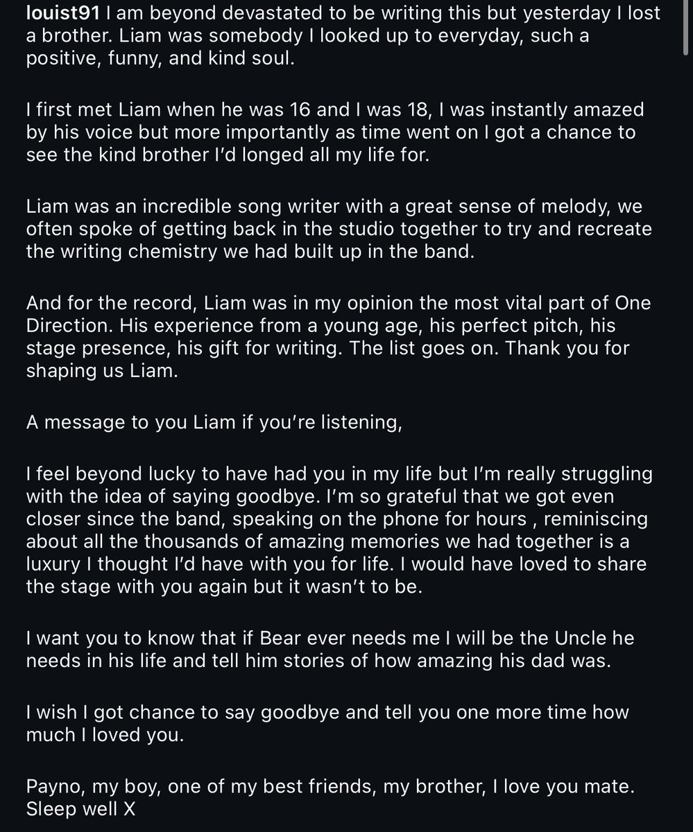 louistbr's tweet photo. 📱• Louis postou em seu Instagram sobre a perda de Liam. https://t.co/NCIHJS1kFz
