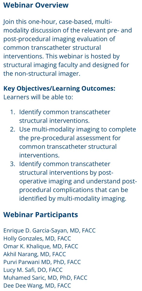 Enrique Garcia-Sayan, MD, FACC, FASE (@egarciasayan) on Twitter photo Join us next Tue 10/22 at 6:30 pm EST for the <a href="/ACCinTouch/">American College of Cardiology</a> #ACCImaging live webinar “Structural Imaging For the Non-Structural CV Imager and General Cardiologist”
👉Register: bit.ly/3TYy7KK
<a href="/purviparwani/">Dr. Purvi Parwani</a> <a href="/HollyGHeartMed/">Holly Gonzales</a>
<a href="/OKhaliqueMD/">Omar Khalique</a> <a href="/AkhilNarangMD/">Akhil Narang, MD</a> <a href="/LucySafi/">Lucy</a> <a href="/DeeDeeWangMD/">Dee Dee Wang MD</a> Join us next Tue 10/22 at 6:30 pm EST for the <a href="/ACCinTouch/">American College of Cardiology</a> #ACCImaging live webinar “Structural Imaging For the Non-Structural CV Imager and General Cardiologist”
👉Register: bit.ly/3TYy7KK
<a href="/purviparwani/">Dr. Purvi Parwani</a> <a href="/HollyGHeartMed/">Holly Gonzales</a>
<a href="/OKhaliqueMD/">Omar Khalique</a> <a href="/AkhilNarangMD/">Akhil Narang, MD</a> <a href="/LucySafi/">Lucy</a> <a href="/DeeDeeWangMD/">Dee Dee Wang MD</a>