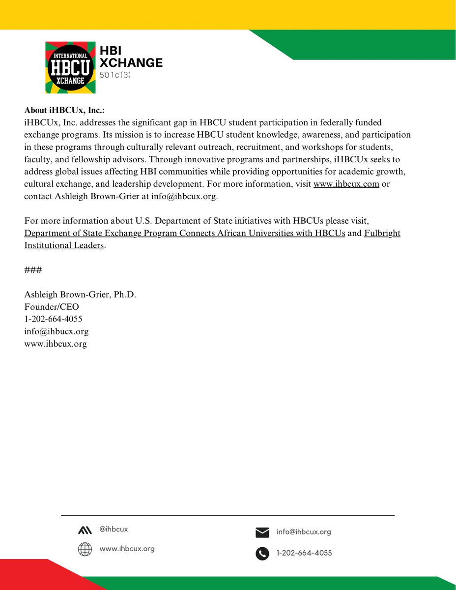 📣 Exciting News! 🎉 We're thrilled to announce Historically Black Institution xperience ! 🌍✨ This program aims to increase research collaborations and partnerships between HBCUs in the United States and HDUs in South Africa.
