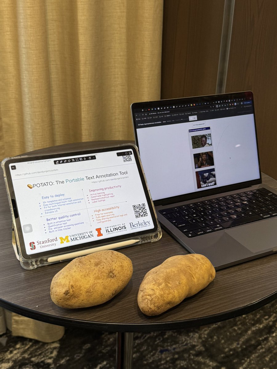 jiaxin_pei's tweet image. Presenting POTATO annotation at #HCOMP with real potatoes!