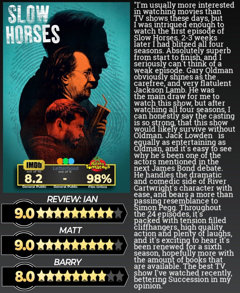 Our verdict on seasons 1-4 of Slow Horses

"Throughout the 24 episodes, it's packed with tension filled cliffhangers, high quality action and plenty of laughs,..." - Ian

#slowhorses

#movies #movie #FilmX #moviereviews #moviereview #film #films
