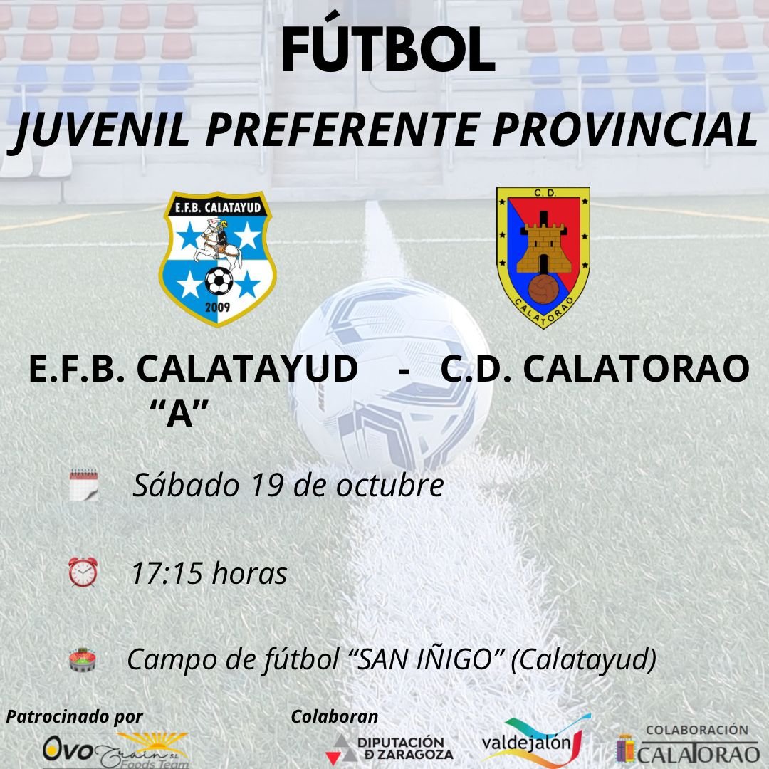 cd_calatorao's tweet photo. Finde importante para los nuestros!
Los juveniles se desplazan a Calatayud a luchar por el liderato vs Calatayud.
Y los regionales buscarán su primera victoria en casa contra el C.D.Monreal.
Aúpa Cabaxa 🔵🔴 https://t.co/MOLZcKKNqj