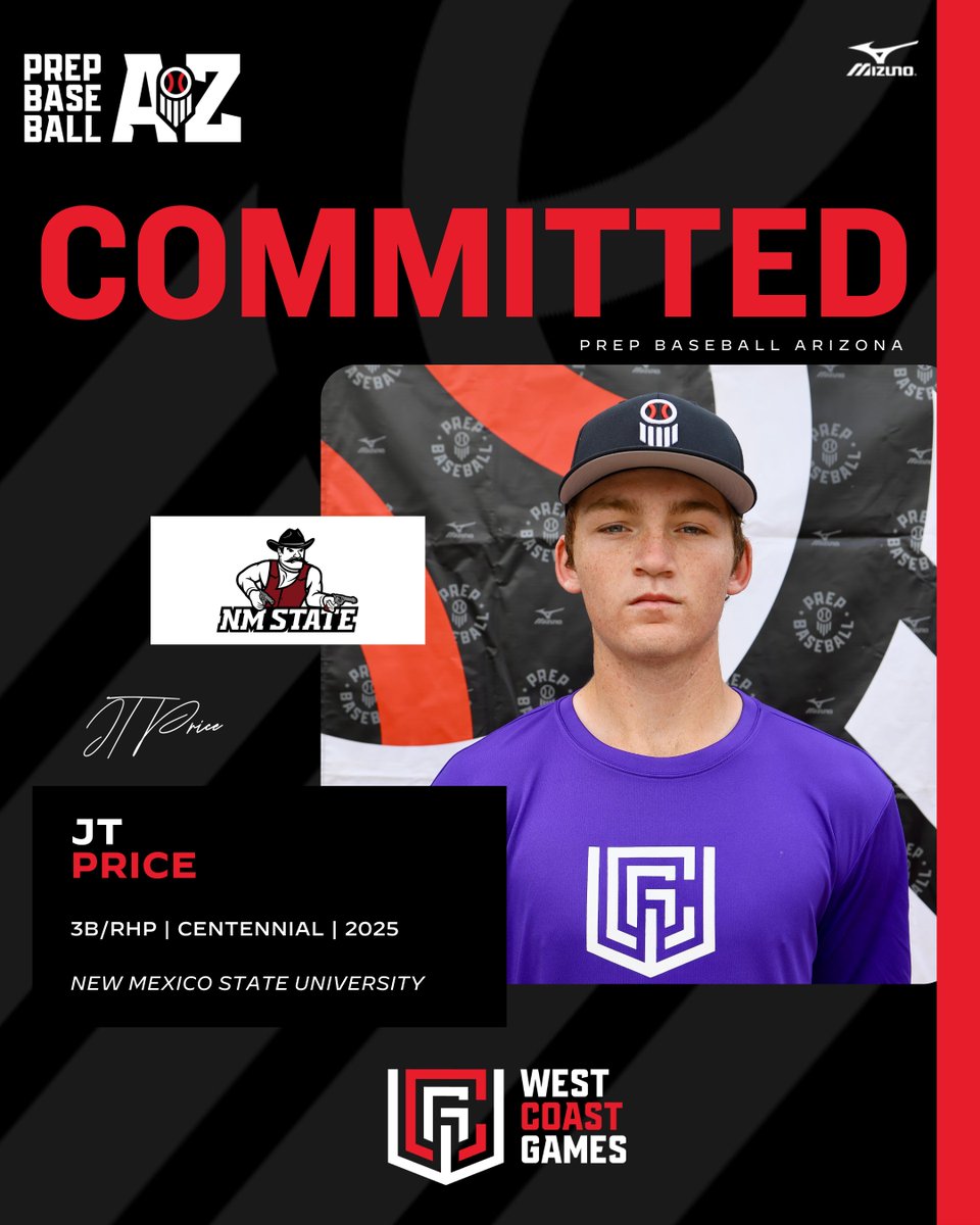 🚨𝐂𝐎𝐌𝐌𝐈𝐓𝐌𝐄𝐍𝐓 𝐀𝐋𝐄𝐑𝐓🚨

'25 3B/RHP JT Price (Centennial) has announced his commitment to New Mexico State University.

Price is our first West Coast Games commitment and also attended the Future Games last summer.

👤 loom.ly/_yJIzEs | @Jtprice15