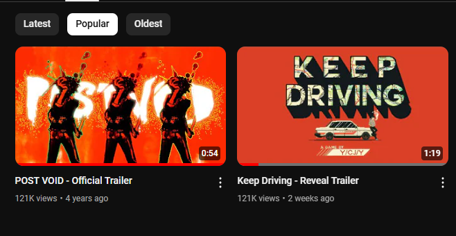 YCJYgames's tweet photo. The trailer for our upcoming game, Keep Driving, just surpassed POST VOID's views!! Post Void was by far our most popular game...💖
Also, the demo is still up on Steam for a few more days here: https://t.co/CAuzVub5Hv
#SteamNextFest #KeepDriving #Postvoid https://t.co/348JXRBB0a
