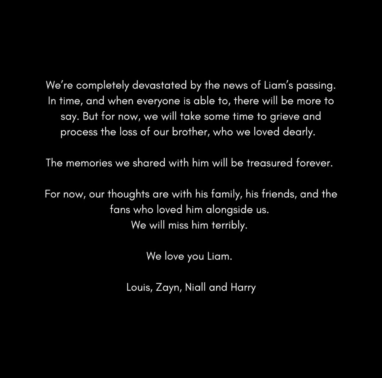 One Direction publica comunicado para Liam - Foto: Instagram