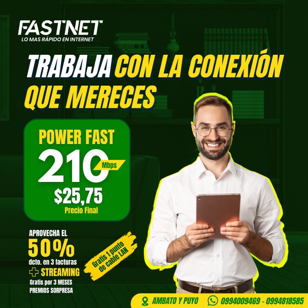 fastnetcomec's tweet photo. Trabaja con la mejor conexión para aumentar tu productividad. ✅

👉Elige nuestro plan Power Fast y recibe el 50% de descuento + streaming gratis.

#Fastnet #internet #trabajo #conexión https://t.co/Lvxjd3XXll