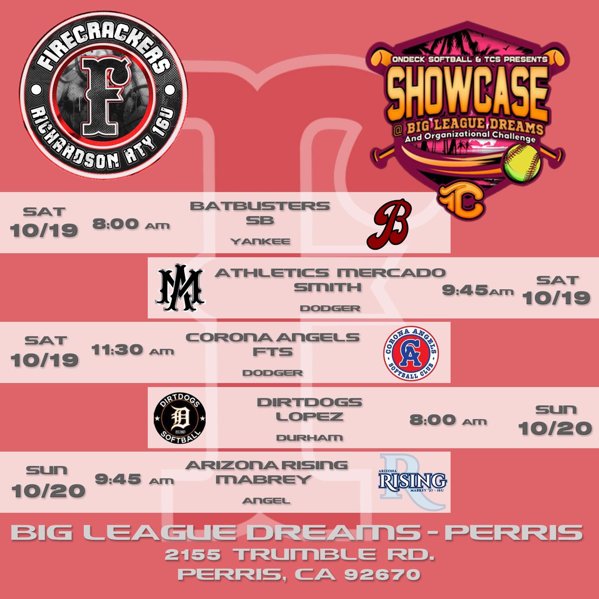First Showcase weekend of the Fall!  Looking forward to watching the girls show out! #ondeckshowcase #bldperris #tcsocalfastpitch