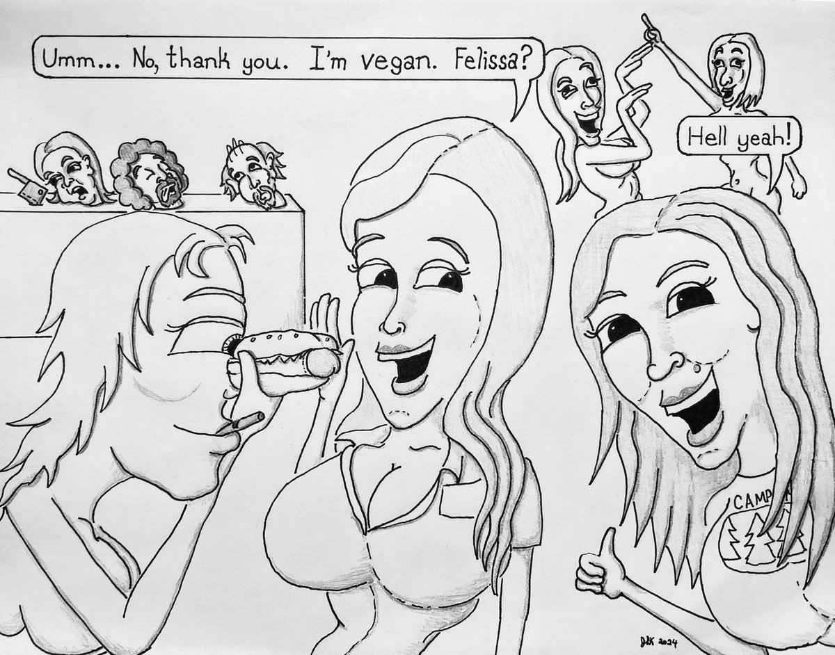 DeluminatiArt's tweet photo. J.L. Karnes
“Felissa Rose: Mangled Dick Expert, Darcy, and Some Blood Sucking Freaks,” 2024 AD
Ink and pencil on paper
@Felissa_Rose @TheMutantFam @LoveHorrorFam @LoveHorror #TheLastDriveIn @TheRealJoeBob @kinky_horror @RadioParfait #BloodSuckingFreaks #MangledDickAwareness https://t.co/vux5ZLiHYb