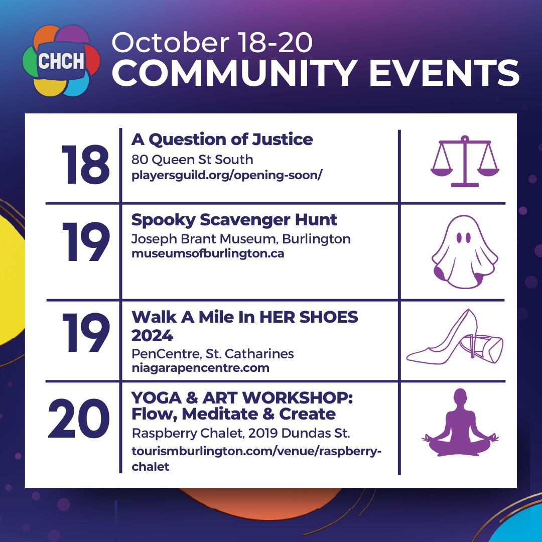 CHCHTV's tweet image. Exciting events this October 18-20! 🎭🎃👠🧘‍♀️ Join us for theater, a spooky hunt, a meaningful walk, and a relaxing workshop. Don&apos;t miss out! #CommunityEvents #OctoberFun